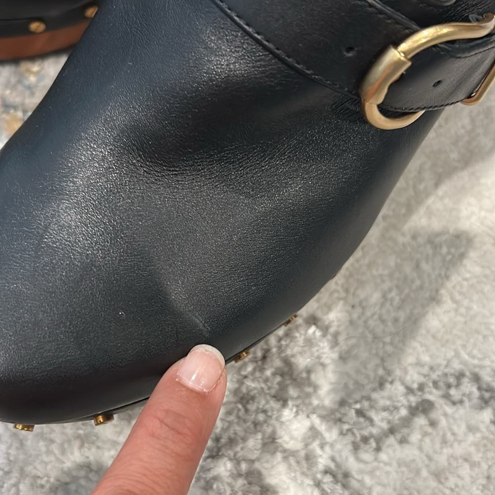 Veronica Beard Black and Brown Mules with Gold Accents - Picture 13 of 16